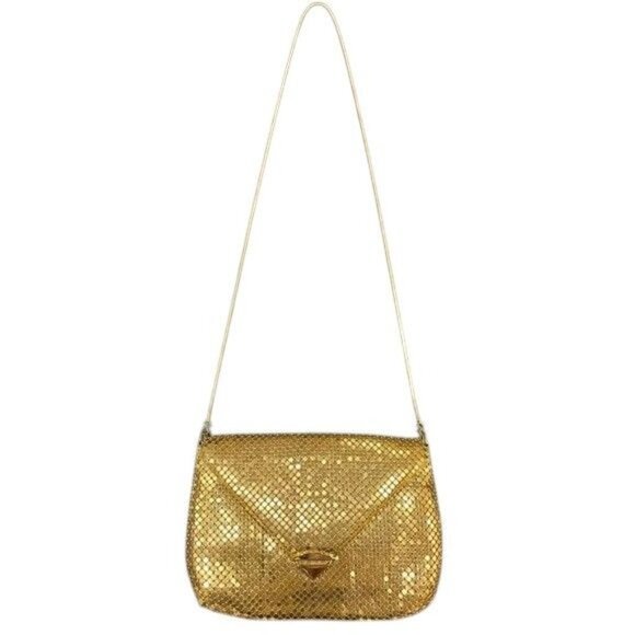 Vintage 802 Gold Metallic Mesh Purse Crossbody Envelope Evening Club Disco - Picture 2 of 10